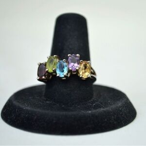 Elegant Multi-Stone Sterling Size 8 Gemstone Ring